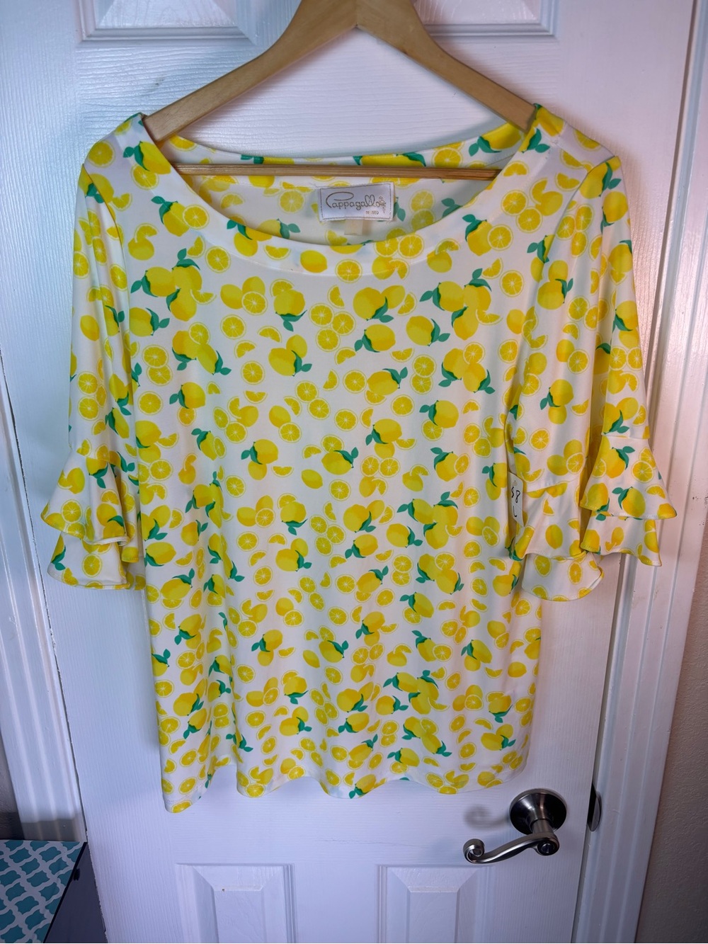 Kensie Yellow Lemon-Pattern Ruffle Sleeve Blouse - Picture 7 of 11